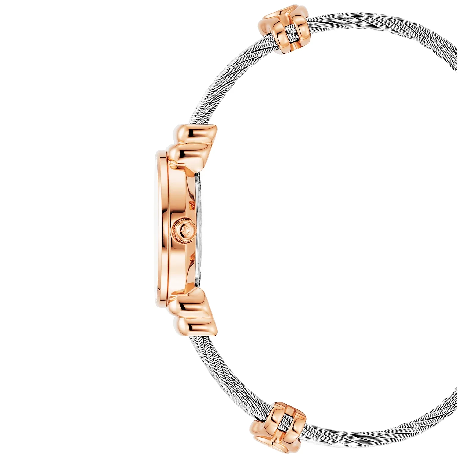ST TROPEZ® ICON, 24.5MM, QUARTZ CALIBRE, ROSE MOTHER-OF-PEARL WITH 12 CZ STONES DIAL, STEEL ROSE GOLD PVD "CHARRIOL CHARRIOL" BEZEL, STEEL CABLE BRACELET & ROSE GOLD PVD DECORS - Image 3