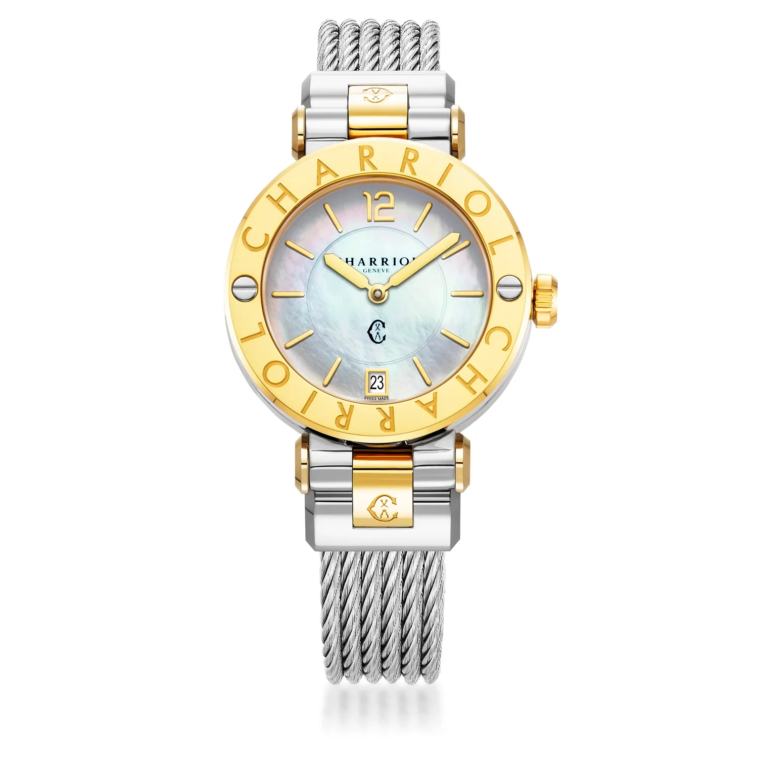 NAVIGATOR CRUISE, 36MM, QUARTZ CALIBRE, MOTHER-OF-PEARL DIAL, STEEL YELLOW GOLD PVD "CHARRIOL CHARRIOL" BEZEL, STEEL CABLE INTERCHANGEABLE BRACELET - Image 4