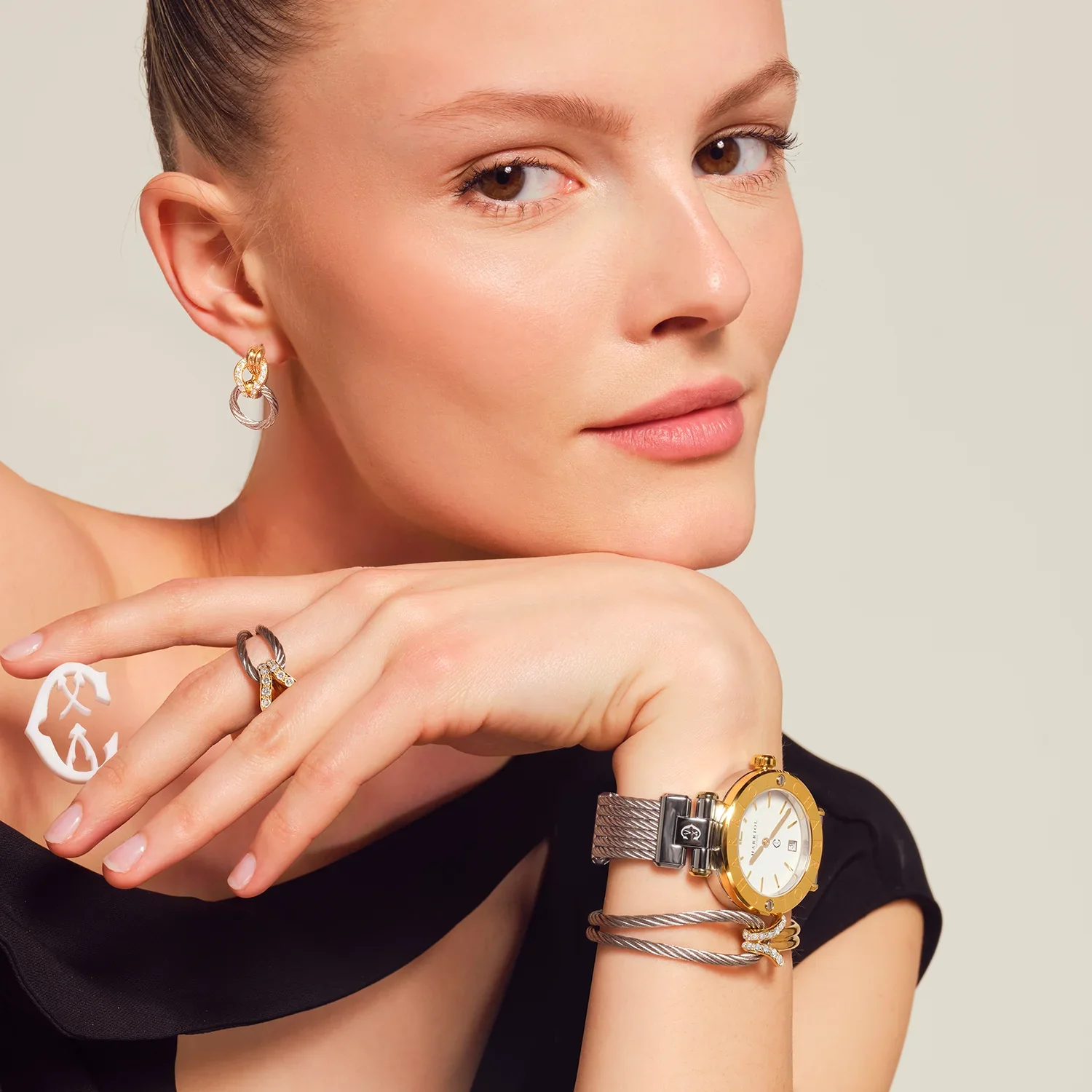 NAVIGATOR CRUISE, 36MM, QUARTZ CALIBRE, MOTHER-OF-PEARL DIAL, STEEL YELLOW GOLD PVD "CHARRIOL CHARRIOL" BEZEL, STEEL CABLE INTERCHANGEABLE BRACELET - Image 5