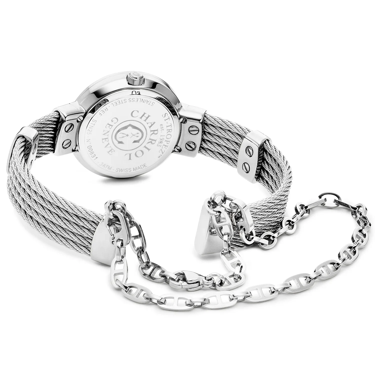 ST TROPEZ®, 25MM, QUARTZ CALIBRE, MOTHER-OF-PEARL WITH ROMAN DIAL, STEEL BEZEL, STEEL CABLE BRACELET & STEEL DECORS - Image 2