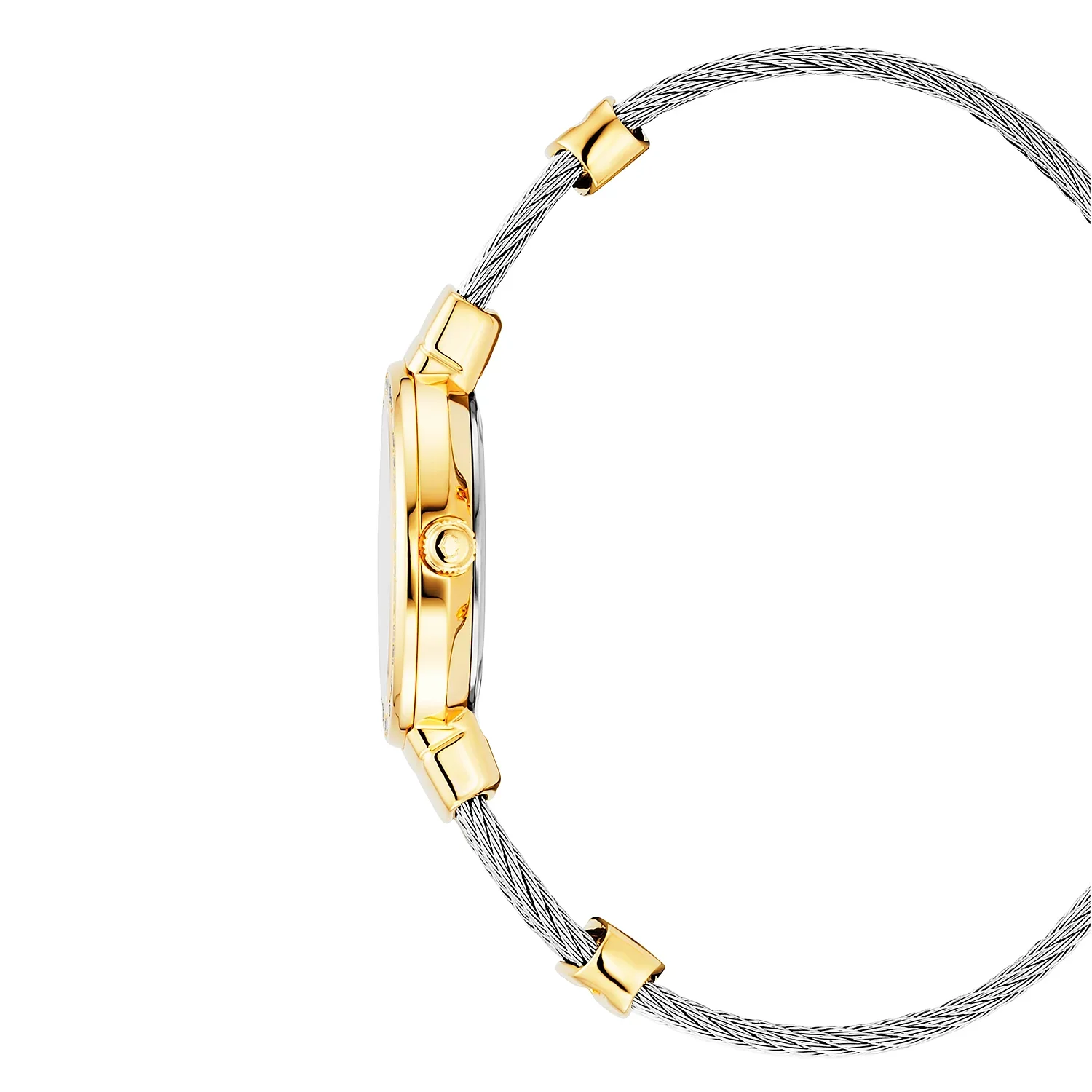 ST TROPEZ®, 25MM, QUARTZ CALIBRE, MOTHER-OF-PEARL DIAL, YELLOW GOLD PVD WITH 36 DIAMONDS BEZEL, STEEL CABLE BRACELET & YELLOW GOLD PVD DECORS - Image 4