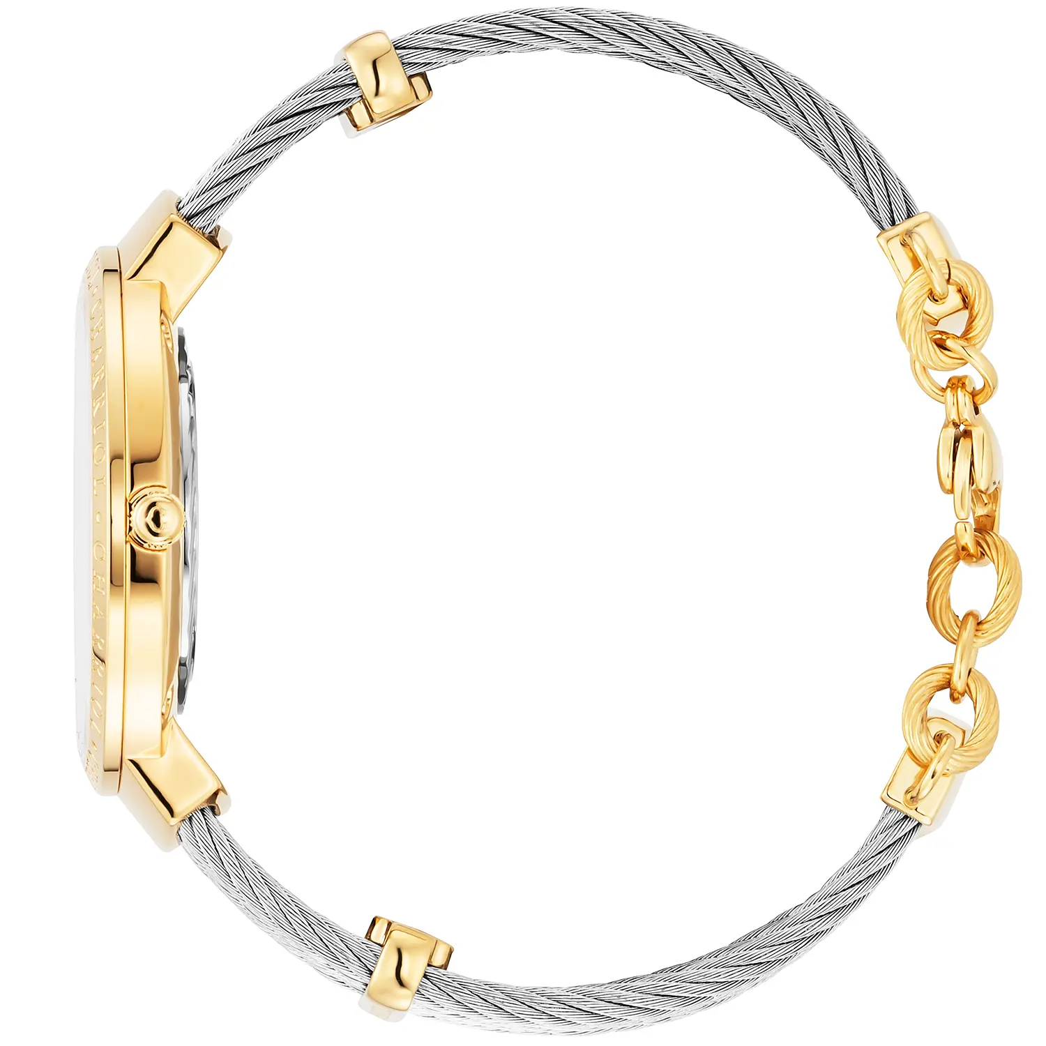 SLIM, 34MM, QUARTZ CALIBRE, MOTHER-OF-PEARL WITH 12 DIAMONDS DIAL, STEEL YELLOW GOLD PVD "CHARRIOL CHARRIOL" BEZEL, STEEL CABLE BRACELET - Image 3